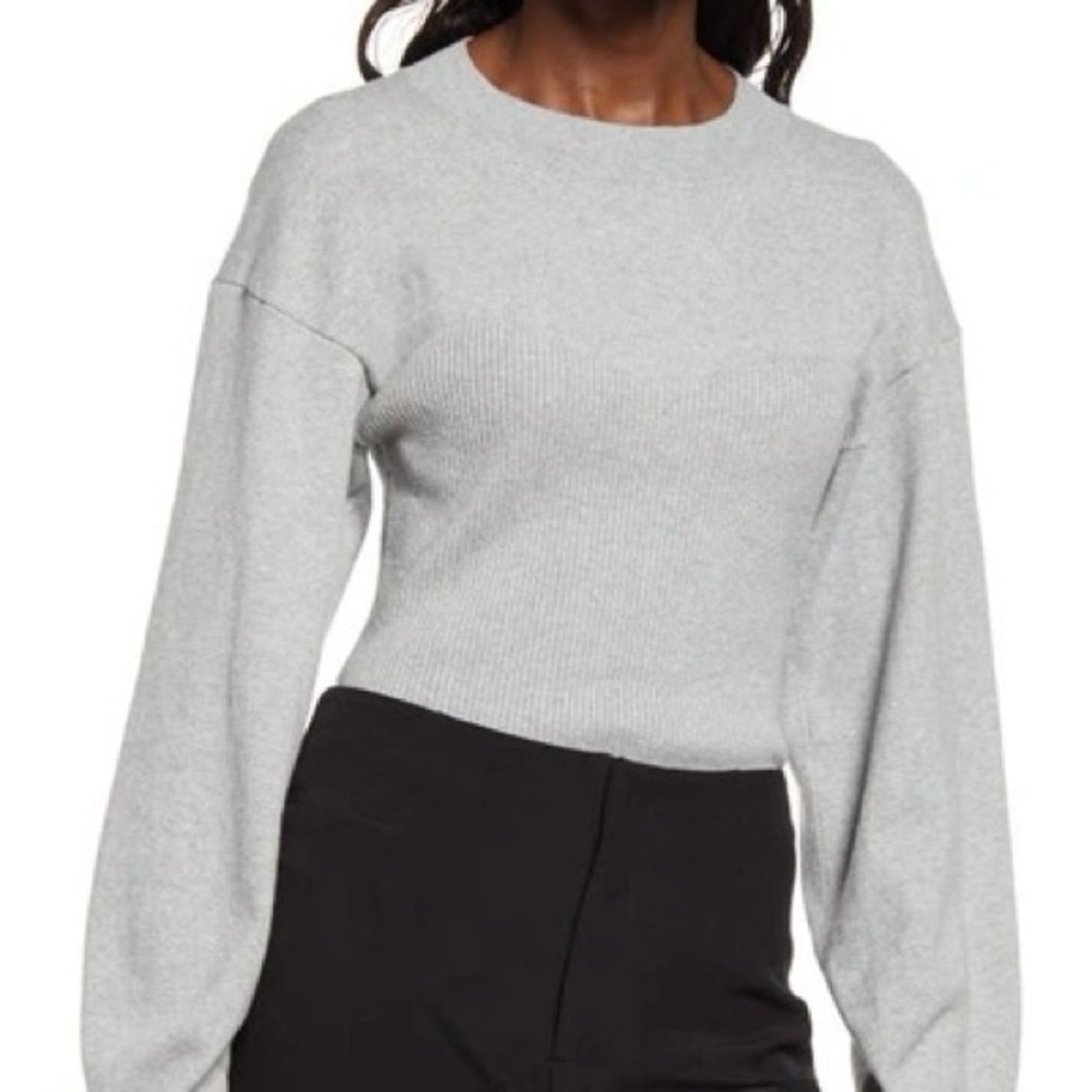 Open Edit Corset Detail Cotton Blend Sweater in grey
